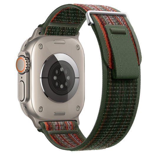 For Apple Watch Ultra 49mm Dual-Section Loop Nylon Watch Band(Dark Fir Green Orange) - Watch Bands by PMC Jewellery | Online Shopping South Africa | PMC Jewellery | Buy Now Pay Later Mobicred