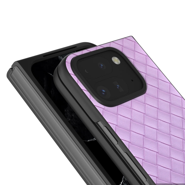 For Google Pixel 9 Pro Fold Black Frame Woven Texture PU Phone Case(Purple) - Google Cases by PMC Jewellery | Online Shopping South Africa | PMC Jewellery | Buy Now Pay Later Mobicred