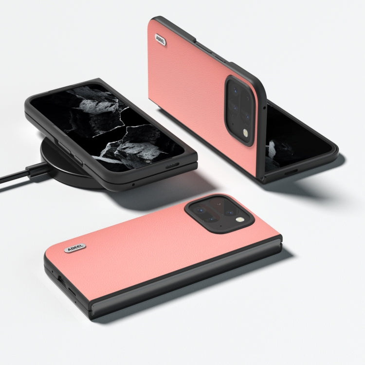 For Google Pixel 9 Pro Fold ABEEL Genuine Leather Wave Black Edge Phone Case(Pink) - Google Cases by PMC Jewellery | Online Shopping South Africa | PMC Jewellery | Buy Now Pay Later Mobicred