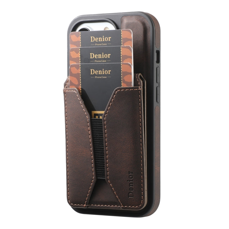 For iPhone 16 Pro Max Denior D18 Skin Feel Rotating Holder MagSafe Detachable Card Slot Phone Case(Brown) - iPhone 16 Pro Max Cases by Denior | Online Shopping South Africa | PMC Jewellery | Buy Now Pay Later Mobicred