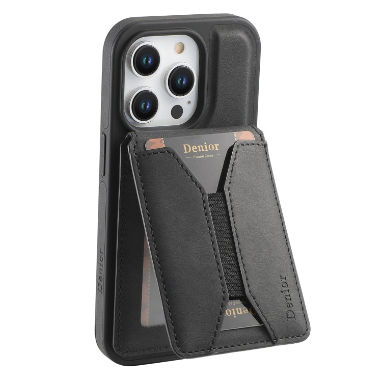 For iPhone 16 Pro Max Denior D18 Skin Feel Rotating Holder MagSafe Detachable Card Slot Phone Case(Black) - iPhone 16 Pro Max Cases by Denior | Online Shopping South Africa | PMC Jewellery | Buy Now Pay Later Mobicred