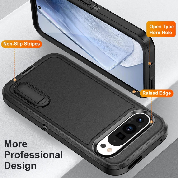 For Google Pixel 9 Pro Rugged PC + Silicone Phone Case with Holder(Black) - Google Cases by PMC TechLife | Online Shopping South Africa | PMC TechLife | Buy Now Pay Later Mobicred