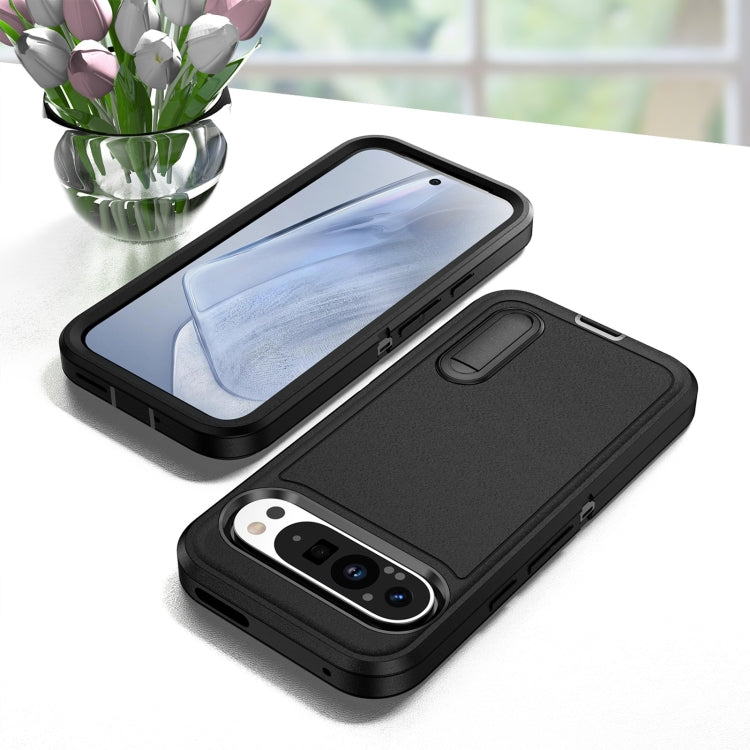 For Google Pixel 9 Pro Rugged PC + Silicone Phone Case with Holder(Black) - Google Cases by PMC TechLife | Online Shopping South Africa | PMC TechLife | Buy Now Pay Later Mobicred