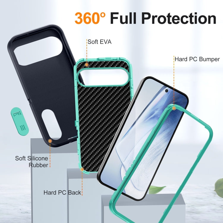 For Google Pixel 9 Pro Rugged PC + Silicone Phone Case with Holder(Dark Blue+Light Green) - Google Cases by PMC TechLife | Online Shopping South Africa | PMC TechLife | Buy Now Pay Later Mobicred