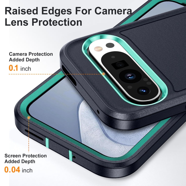 For Google Pixel 9 Pro Rugged PC + Silicone Phone Case with Holder(Dark Blue+Light Green) - Google Cases by PMC TechLife | Online Shopping South Africa | PMC TechLife | Buy Now Pay Later Mobicred