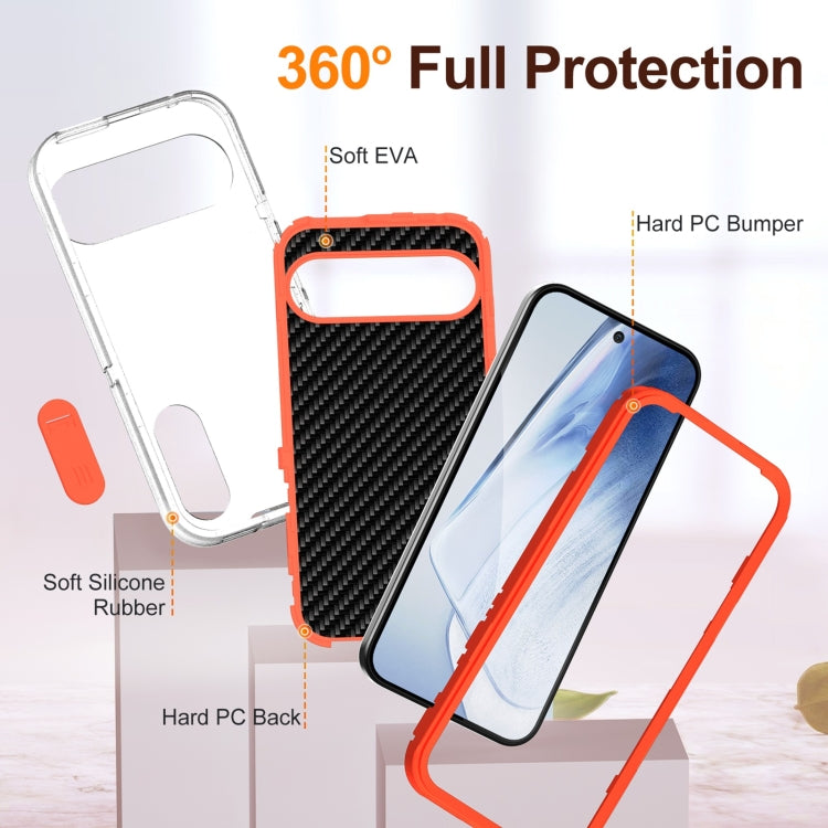 For Google Pixel 9 Pro Rugged PC + Silicone Phone Case with Holder(Transparent+Orange) - Google Cases by PMC Jewellery | Online Shopping South Africa | PMC Jewellery | Buy Now Pay Later Mobicred