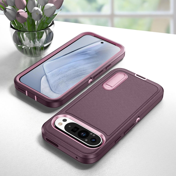 For Google Pixel 9 Rugged PC + Silicone Phone Case with Holder(Purple+Pink) - Google Cases by PMC Jewellery | Online Shopping South Africa | PMC Jewellery | Buy Now Pay Later Mobicred