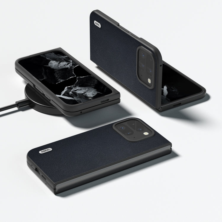 For Google Pixel 9 Pro Fold ABEEL Genuine Leather Elegant Black Edge Phone Case(Blue) - Google Cases by PMC TechLife | Online Shopping South Africa | PMC TechLife | Buy Now Pay Later Mobicred