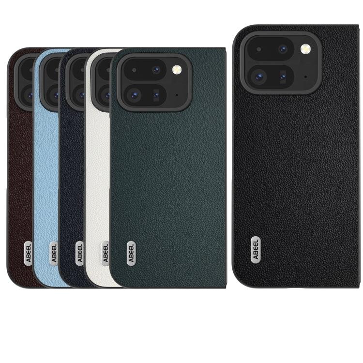 For Google Pixel 9 Pro Fold ABEEL Genuine Leather Elegant Black Edge Phone Case(Blue) - Google Cases by PMC TechLife | Online Shopping South Africa | PMC TechLife | Buy Now Pay Later Mobicred