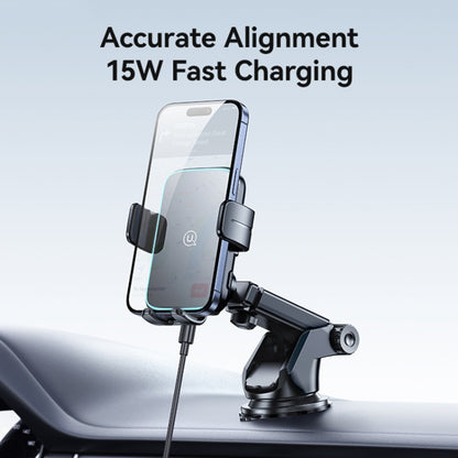 USAMS CD229 15W Accurate Aligment Wireless Charging Car Phone Holder with Suction Cup(Black) - Wireless Charger Holders by USAMS | Online Shopping South Africa | PMC Jewellery | Buy Now Pay Later Mobicred