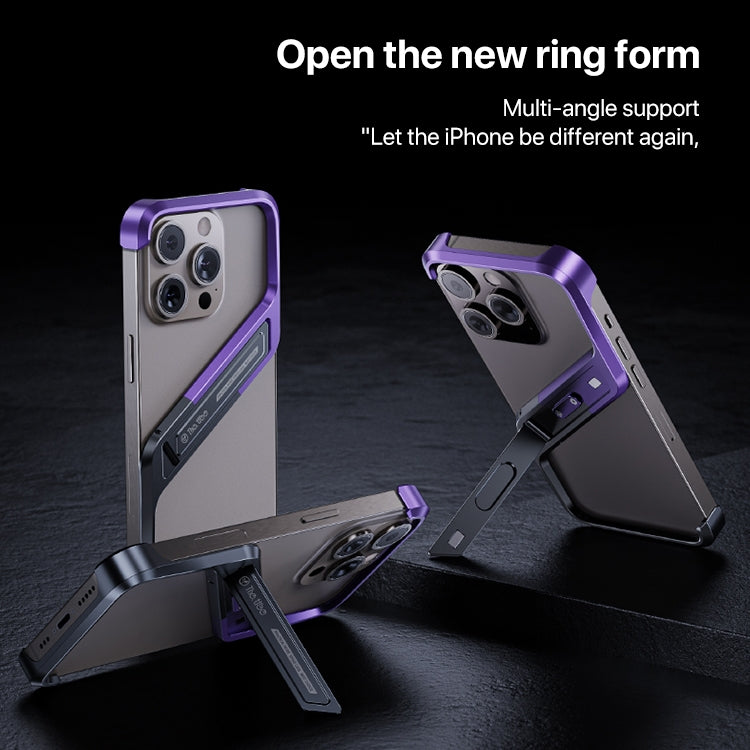 For iPhone 16 S-shaped Stand Frameless Metal Phone Case(Black Purple) - iPhone 16 Cases by PMC Jewellery | Online Shopping South Africa | PMC Jewellery | Buy Now Pay Later Mobicred