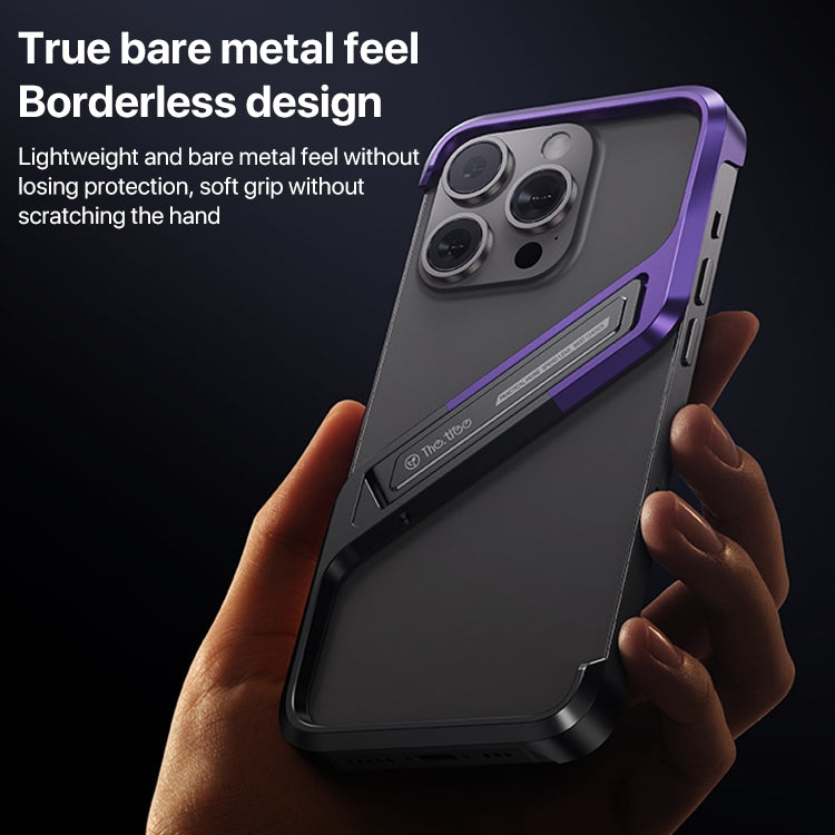 For iPhone 15 Pro S-shaped Stand Frameless Metal Phone Case(Black Purple) - iPhone 15 Pro Cases by PMC Jewellery | Online Shopping South Africa | PMC Jewellery | Buy Now Pay Later Mobicred