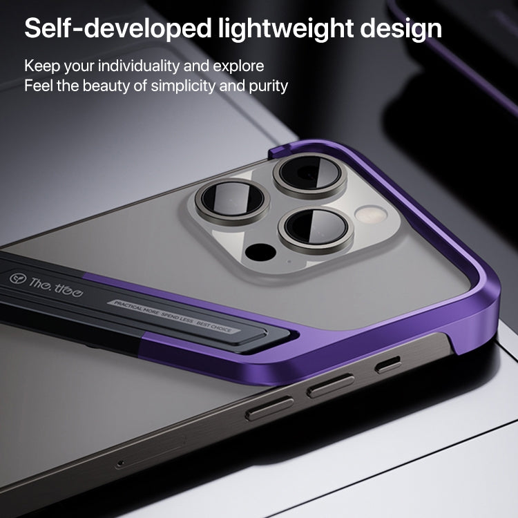 For iPhone 15 Pro S-shaped Stand Frameless Metal Phone Case(Black Purple) - iPhone 15 Pro Cases by PMC Jewellery | Online Shopping South Africa | PMC Jewellery | Buy Now Pay Later Mobicred