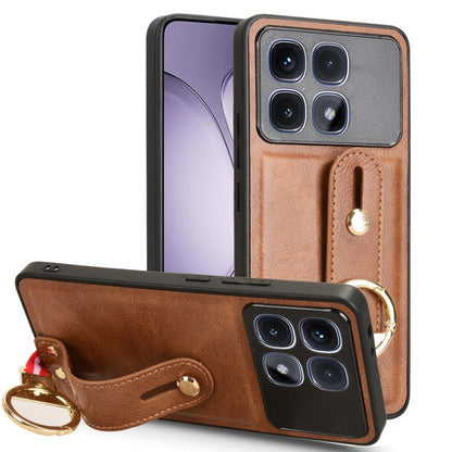 For Redmi K70 Ultra Wristband Leather Back Phone Case(Brown) - Xiaomi Cases by PMC Jewellery | Online Shopping South Africa | PMC Jewellery | Buy Now Pay Later Mobicred