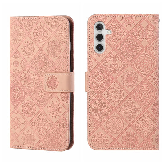 For Samsung Galaxy S25 5G Ethnic Style Embossed Pattern Leather Phone Case(Pink) - Galaxy S25 5G Cases by PMC Jewellery | Online Shopping South Africa | PMC Jewellery | Buy Now Pay Later Mobicred