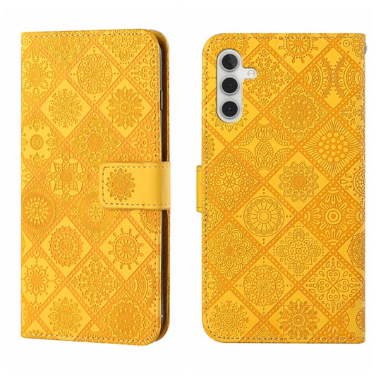 For Samsung Galaxy S25 5G Ethnic Style Embossed Pattern Leather Phone Case(Yellow) - Galaxy S25 5G Cases by PMC Jewellery | Online Shopping South Africa | PMC Jewellery | Buy Now Pay Later Mobicred