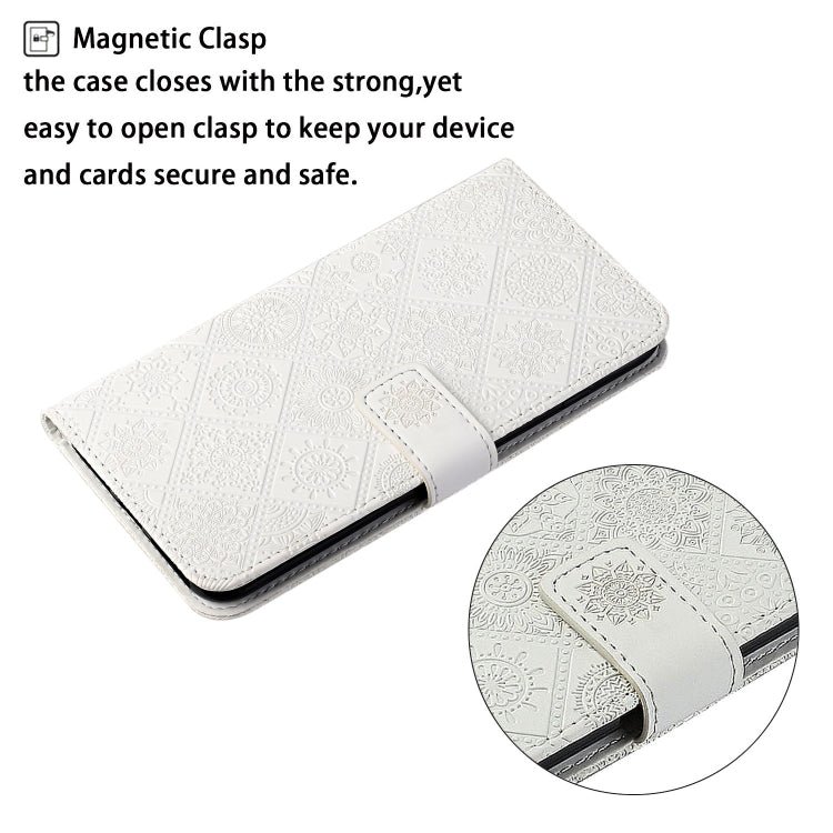 For Samsung Galaxy S25+ 5G Ethnic Style Embossed Pattern Leather Phone Case(White) - Galaxy S25+ 5G Cases by PMC Jewellery | Online Shopping South Africa | PMC Jewellery | Buy Now Pay Later Mobicred