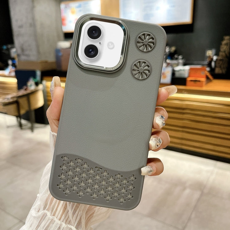 For iPhone 16 Plus Leather Textured Fan Hollow Cooling MagSafe Magnetic Phone Case(Grey) - iPhone 16 Plus Cases by PMC Jewellery | Online Shopping South Africa | PMC Jewellery | Buy Now Pay Later Mobicred