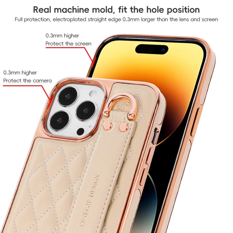 For iPhone 15 Pro Max VIETAO Rhombic Texture Wristband PU Phone Case(White) - iPhone 15 Pro Max Cases by VIETAO | Online Shopping South Africa | PMC Jewellery | Buy Now Pay Later Mobicred