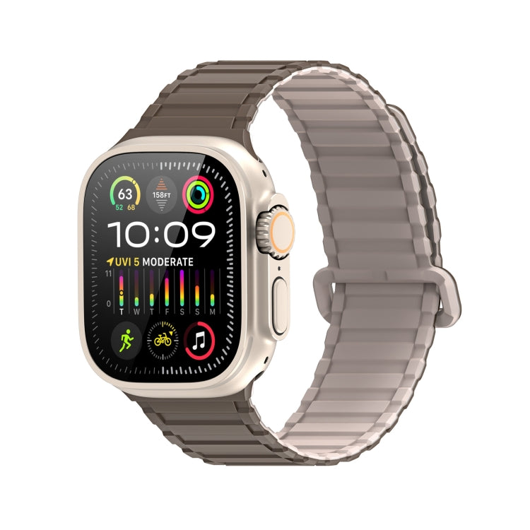 For Apple Watch Series 8 45mm DUX DUCIS KJ Series Magnetic Buckle Silicone Watch Band(Brown Grey) - Watch Bands by DUX DUCIS | Online Shopping South Africa | PMC Jewellery | Buy Now Pay Later Mobicred