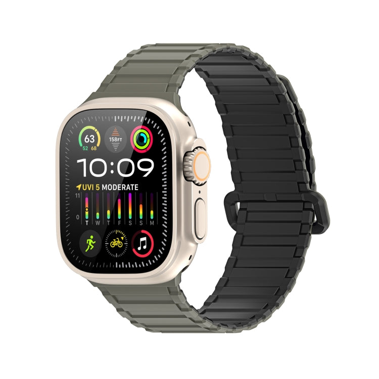 For Apple Watch 42mm DUX DUCIS KJ Series Magnetic Buckle Silicone Watch Band(Black Green) - Watch Bands by DUX DUCIS | Online Shopping South Africa | PMC Jewellery | Buy Now Pay Later Mobicred