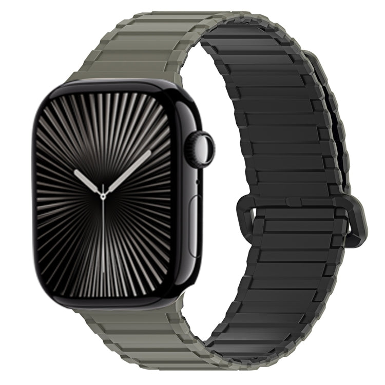 For Apple Watch Series 10 46mm DUX DUCIS KJ Series Magnetic Buckle Silicone Watch Band(Black Green) - Watch Bands by DUX DUCIS | Online Shopping South Africa | PMC Jewellery | Buy Now Pay Later Mobicred