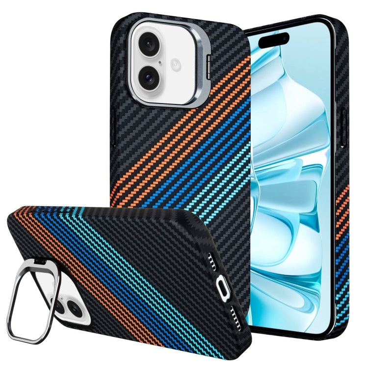 For iPhone 16 Carbon Fiber Lens Holder Phone Case(Black) - iPhone 16 Cases by PMC Jewellery | Online Shopping South Africa | PMC Jewellery | Buy Now Pay Later Mobicred