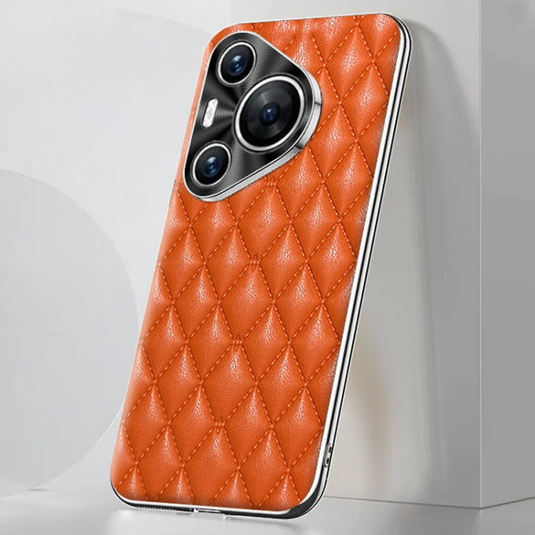 For Huawei Pura 70 Silver Edge Rhombic Texture PU Leather Phone Case(Orange) - Huawei Cases by PMC Jewellery | Online Shopping South Africa | PMC Jewellery | Buy Now Pay Later Mobicred