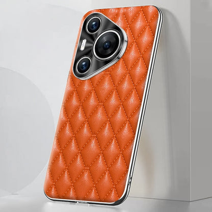 For Huawei Pura 70 Silver Edge Rhombic Texture PU Leather Phone Case(Orange) - Huawei Cases by PMC Jewellery | Online Shopping South Africa | PMC Jewellery | Buy Now Pay Later Mobicred