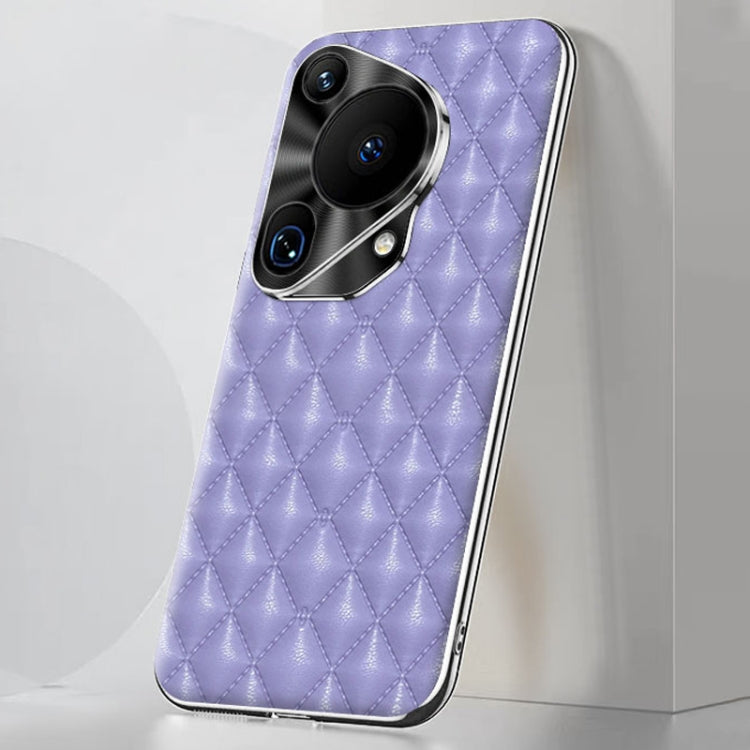 For Huawei Pura 70 Ultra Silver Edge Rhombic Texture PU Leather Phone Case(Purple) - Huawei Cases by PMC Jewellery | Online Shopping South Africa | PMC Jewellery | Buy Now Pay Later Mobicred