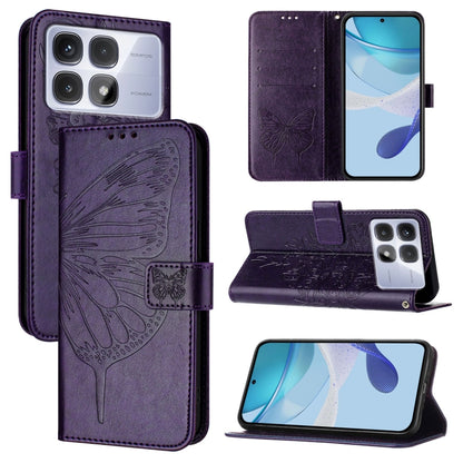 For Redmi K70 Ultra 5G Global Embossed Butterfly Leather Phone Case(Dark Purple) - Xiaomi Cases by PMC Jewellery | Online Shopping South Africa | PMC Jewellery | Buy Now Pay Later Mobicred