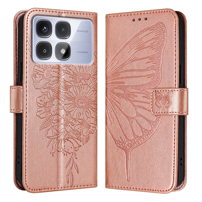 For Redmi K70 Ultra 5G Global Embossed Butterfly Leather Phone Case(Rose Gold) - Xiaomi Cases by PMC Jewellery | Online Shopping South Africa | PMC Jewellery | Buy Now Pay Later Mobicred