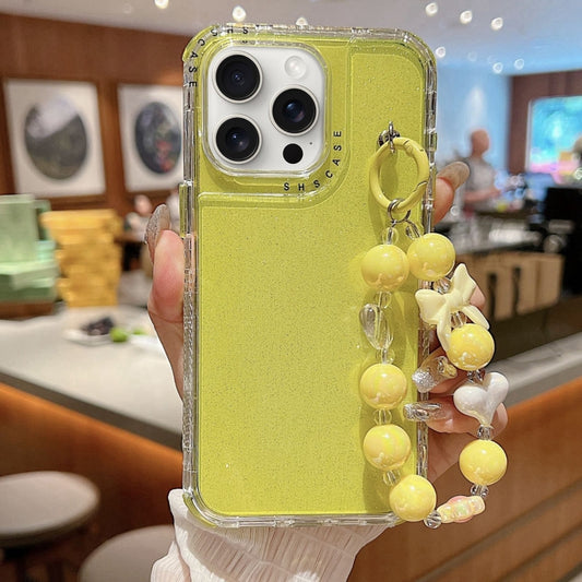 For iPhone 16 Pro TPU + PC + Glitter Sequins Full Coverage Phone Case with Bracelet(Yellow) - iPhone 16 Pro Cases by PMC Jewellery | Online Shopping South Africa | PMC Jewellery | Buy Now Pay Later Mobicred