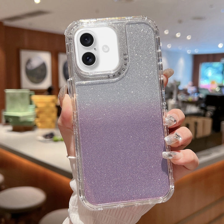 For iPhone 16 TPU + PC + Glitter Paper Full Coverage Phone Case(Purple) - iPhone 16 Cases by PMC Jewellery | Online Shopping South Africa | PMC Jewellery | Buy Now Pay Later Mobicred