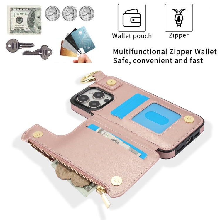 For iPhone 16 Pro RFlD Anti-theft Double Buckle Ring Zipper Card Phone Case(Rose Gold) - iPhone 16 Pro Cases by PMC Jewellery | Online Shopping South Africa | PMC Jewellery | Buy Now Pay Later Mobicred