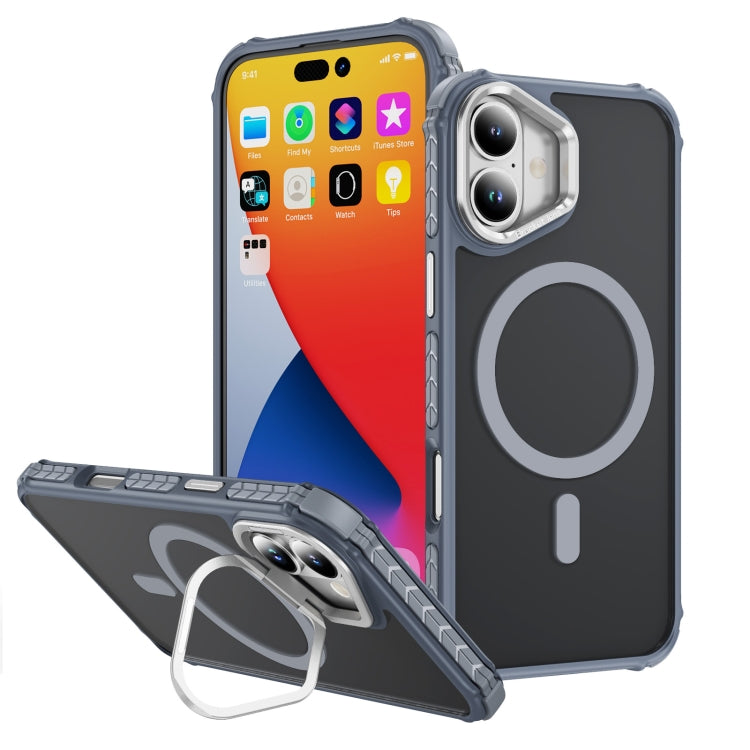 For iPhone 16 Plus Rainbow Series Skin Feel MagSafe Lens Holder Phone Case(Grey) - iPhone 16 Plus Cases by PMC Jewellery | Online Shopping South Africa | PMC Jewellery | Buy Now Pay Later Mobicred