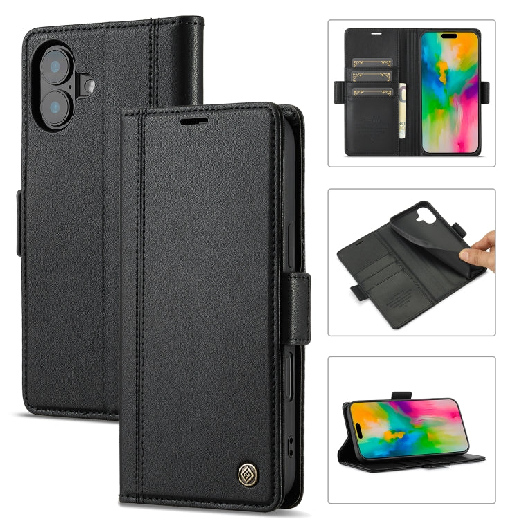 For iPhone 16 Plus LC.IMEEKE Skin-friendly Card Slots Leather Phone Case(Black) - iPhone 16 Plus Cases by LC.IMEEKE | Online Shopping South Africa | PMC Jewellery | Buy Now Pay Later Mobicred