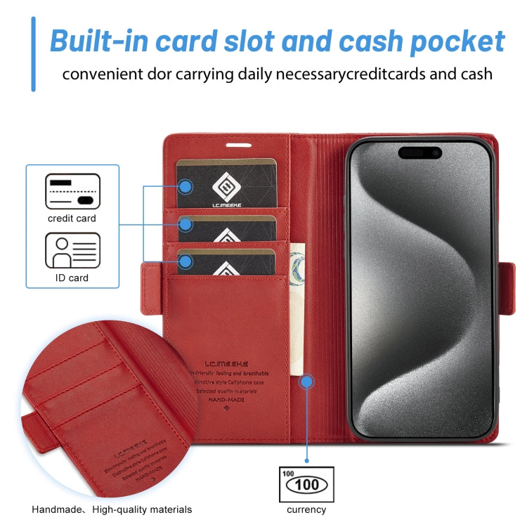 For iPhone 16 Pro LC.IMEEKE Skin-friendly Card Slots Leather Phone Case(Red) - iPhone 16 Pro Cases by LC.IMEEKE | Online Shopping South Africa | PMC Jewellery | Buy Now Pay Later Mobicred