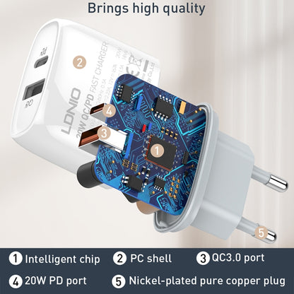 LDNIO Q229 QC3.0 / PD20W USB + Type-C Fast Charger with 1m USB to 8 Pin Cable, Plug Type:US Plug(White) - USB Charger by LDNIO | Online Shopping South Africa | PMC Jewellery | Buy Now Pay Later Mobicred