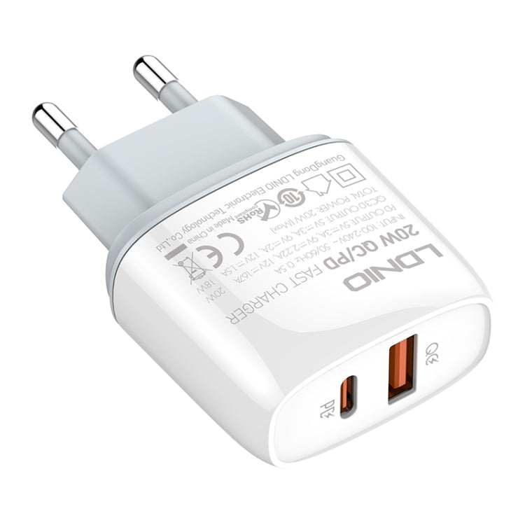 LDNIO Q229 QC3.0 / PD20W USB + Type-C Fast Charger with 1m USB to Micro USB Cable, Plug Type:EU Plug(White) - free shipping - PMC TechLife - Order now!