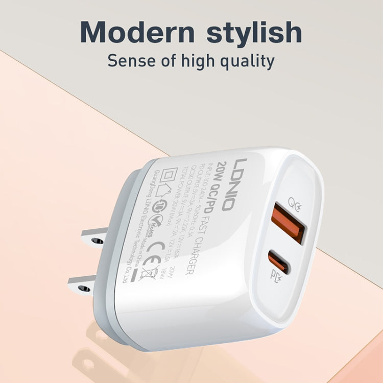 LDNIO Q229 QC3.0 / PD20W USB + Type-C Fast Charger with 1m USB to Micro USB Cable, Plug Type:EU Plug(White) - free shipping - PMC TechLife - Order now!