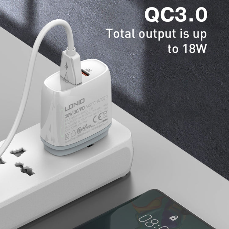 LDNIO Q229 QC3.0 / PD20W USB + Type-C Fast Charger with 1m USB to Micro USB Cable, Plug Type:US Plug(White) - free shipping - PMC TechLife - Order now!