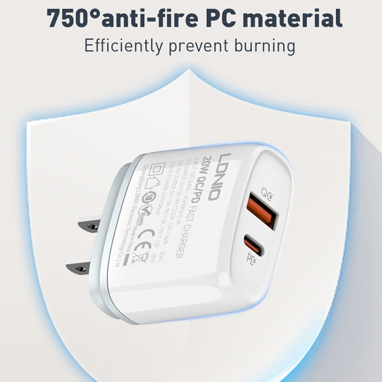 LDNIO Q229 QC3.0 / PD20W USB + Type-C Fast Charger with 1m USB to Micro USB Cable, Plug Type:EU Plug(White) - free shipping - PMC TechLife - Order now!