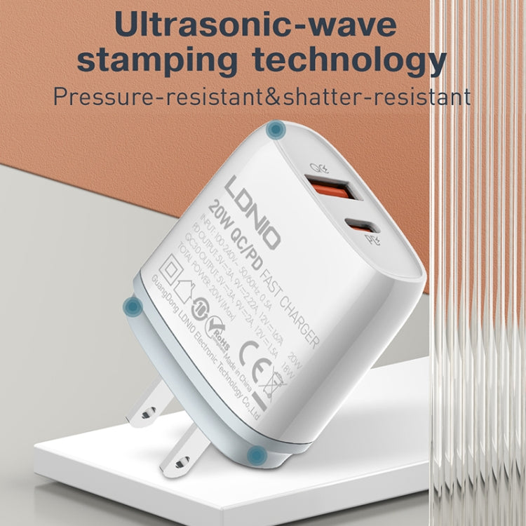 LDNIO Q229 QC3.0 / PD20W USB + Type-C Fast Charger with 1m USB to Micro USB Cable, Plug Type:EU Plug(White) - free shipping - PMC TechLife - Order now!