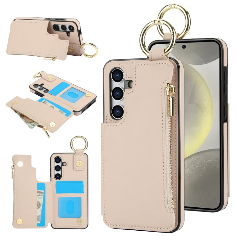 For Samsung Galaxy S24 5G RFlD Anti-theft Double Buckle Ring Zipper Card Phone Case(White) - Galaxy S24 5G Cases by PMC Jewellery | Online Shopping South Africa | PMC Jewellery | Buy Now Pay Later Mobicred