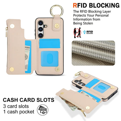 For Samsung Galaxy S24 5G RFlD Anti-theft Double Buckle Ring Zipper Card Phone Case(White) - Galaxy S24 5G Cases by PMC Jewellery | Online Shopping South Africa | PMC Jewellery | Buy Now Pay Later Mobicred