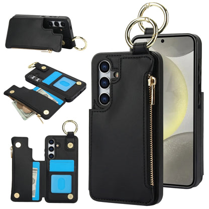 For Samsung Galaxy S24 5G RFlD Anti-theft Double Buckle Ring Zipper Card Phone Case(Black) - Galaxy S24 5G Cases by PMC Jewellery | Online Shopping South Africa | PMC Jewellery | Buy Now Pay Later Mobicred