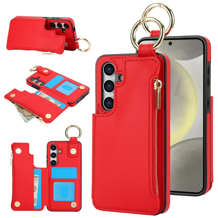 For Samsung Galaxy S24 5G RFlD Anti-theft Double Buckle Ring Zipper Card Phone Case(Red) - Galaxy S24 5G Cases by PMC Jewellery | Online Shopping South Africa | PMC Jewellery | Buy Now Pay Later Mobicred