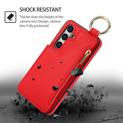 For Samsung Galaxy S24 5G RFlD Anti-theft Double Buckle Ring Zipper Card Phone Case(Red) - Galaxy S24 5G Cases by PMC Jewellery | Online Shopping South Africa | PMC Jewellery | Buy Now Pay Later Mobicred