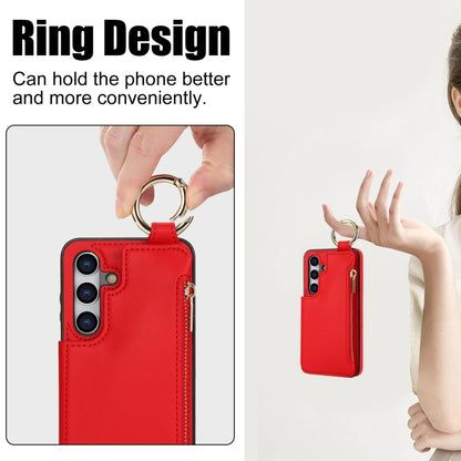 For Samsung Galaxy S24 5G RFlD Anti-theft Double Buckle Ring Zipper Card Phone Case(Red) - Galaxy S24 5G Cases by PMC Jewellery | Online Shopping South Africa | PMC Jewellery | Buy Now Pay Later Mobicred